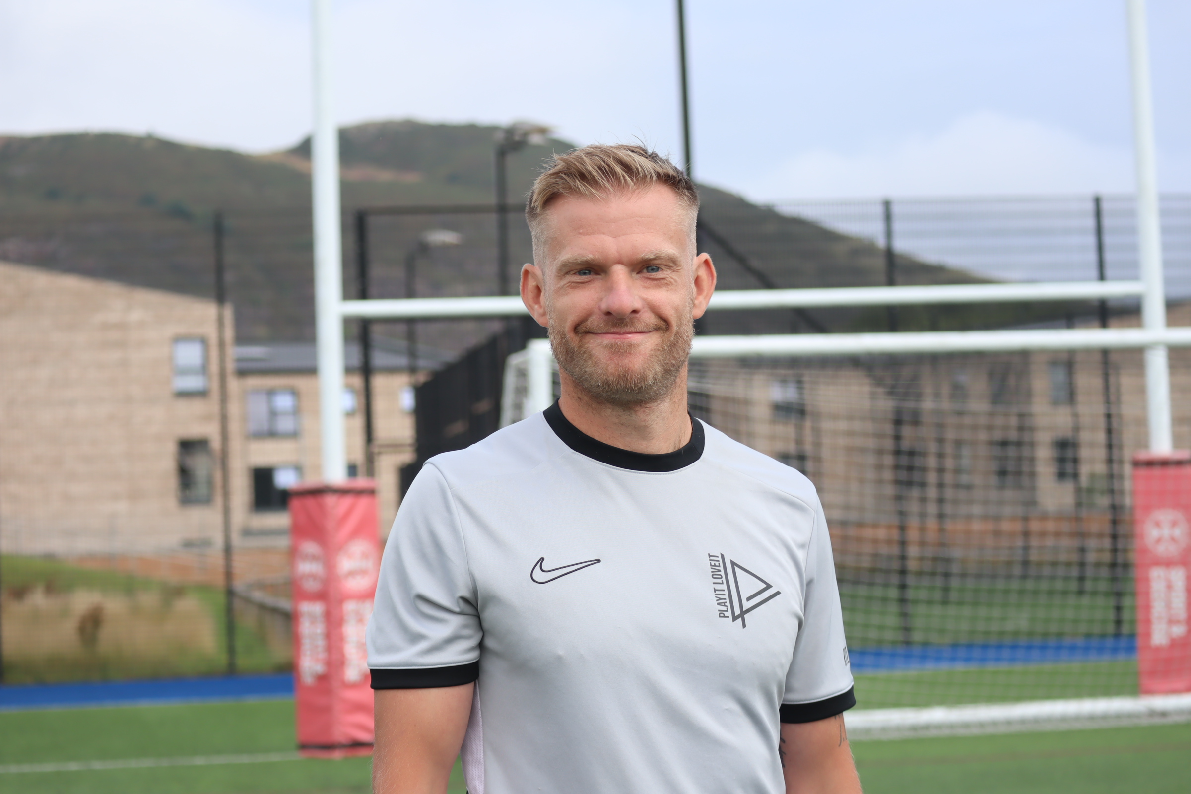 John Leitch — founder of Player Portal, on the pitch at PlayIt Loveit, Aberdeen